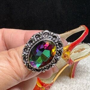 Elegant lab created rainbow topaz Sterling Silver Gemstone Ring